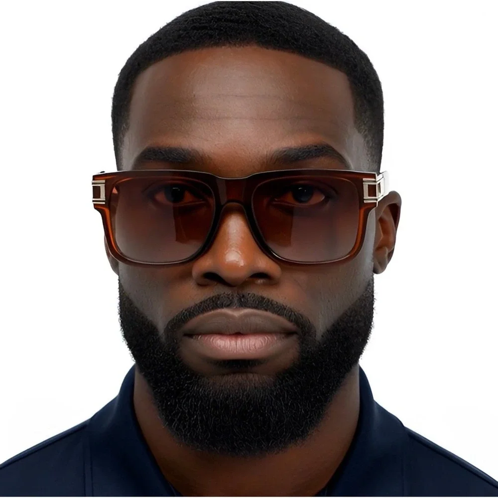 Square Sunglasses Brown Gradient Lens Gold Accent Fashion Shades‎ Square Lentes